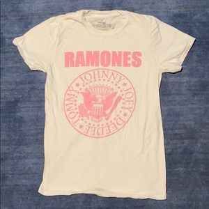 White and Pink Ramones Band Tee Shirt XS
